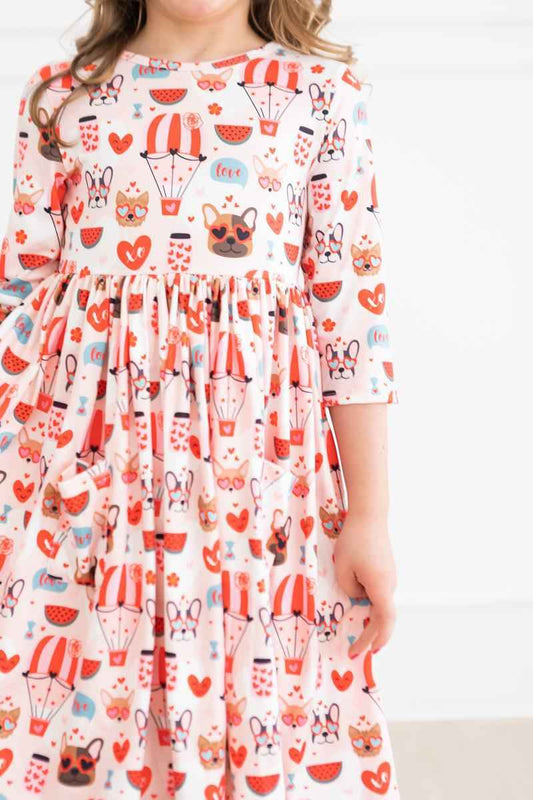 Puppy Love 3/4 Sleeve Pocket Twirl Dress