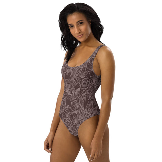 Brown Tooled One-Piece Swimsuit