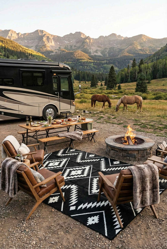 Black + Ivory - 6ft x 9ft - RANCH RUGS  -THE DAVIS -