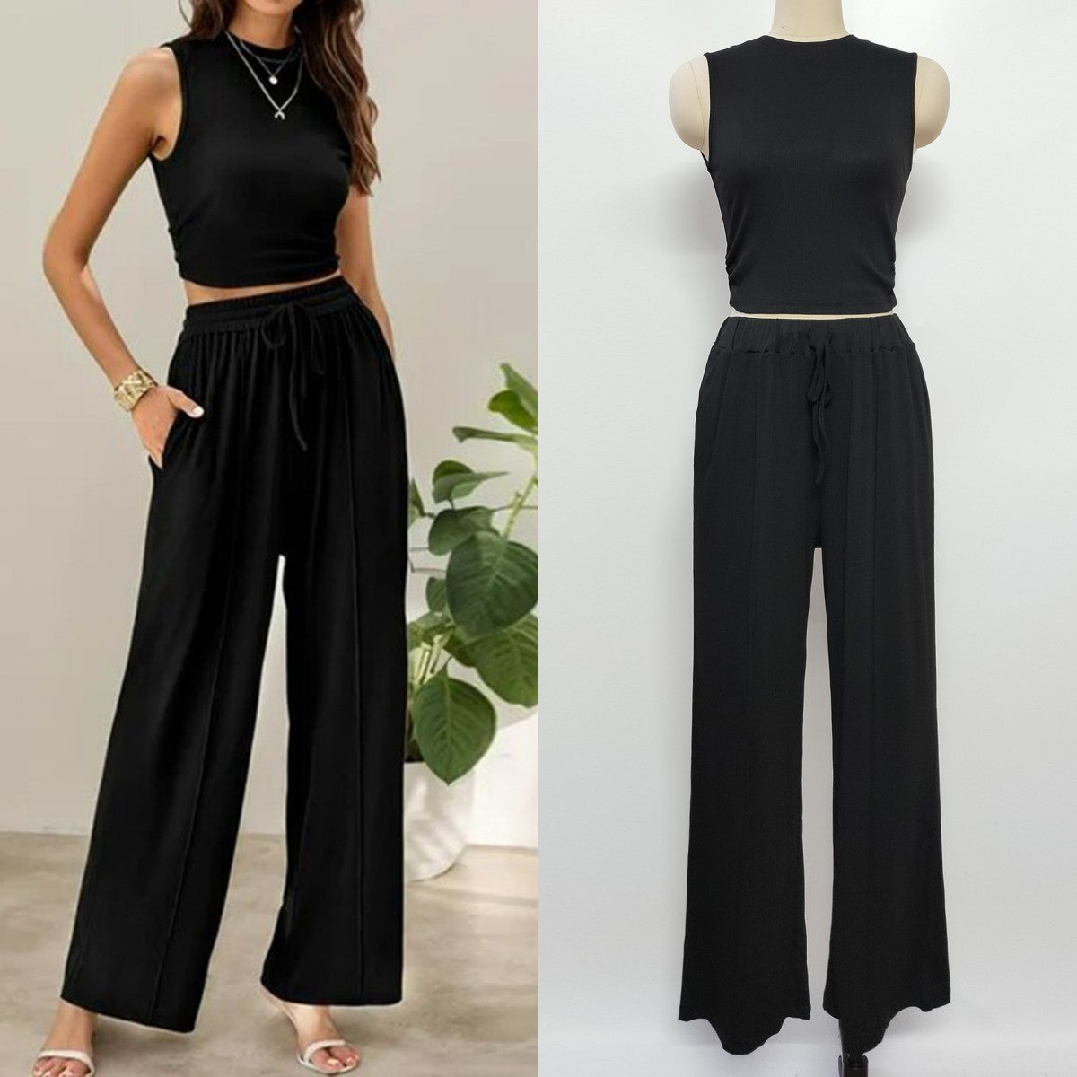 Ribbed Knit cropped tank + drawstring set - Week of 7.7