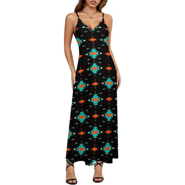 Baha Ranch Turquoise Orange Aztec Western Maxi Dress