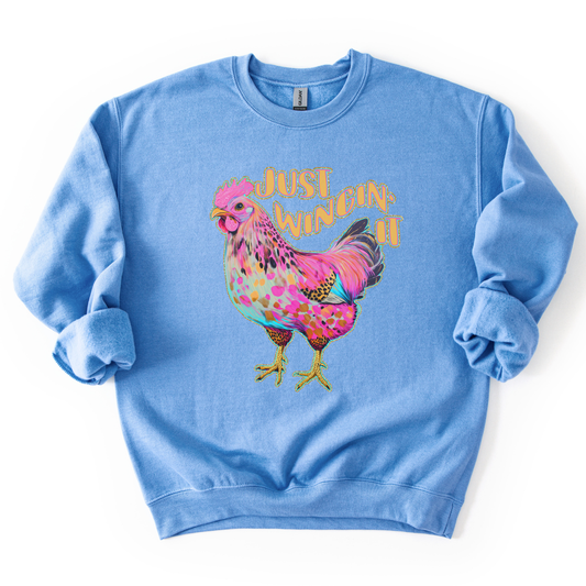 Winging It Funny Pink Chicken Sweatshirt