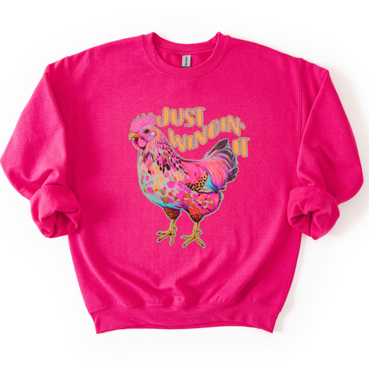 Winging It Funny Pink Chicken Sweatshirt