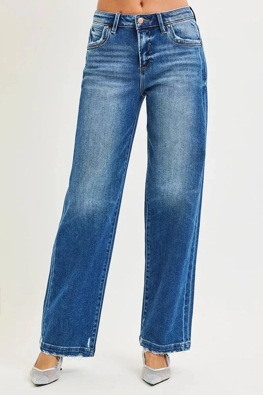 RISEN Full Size Slouchy Baggy Jeans Pocket Side Seam Detail Plus Size